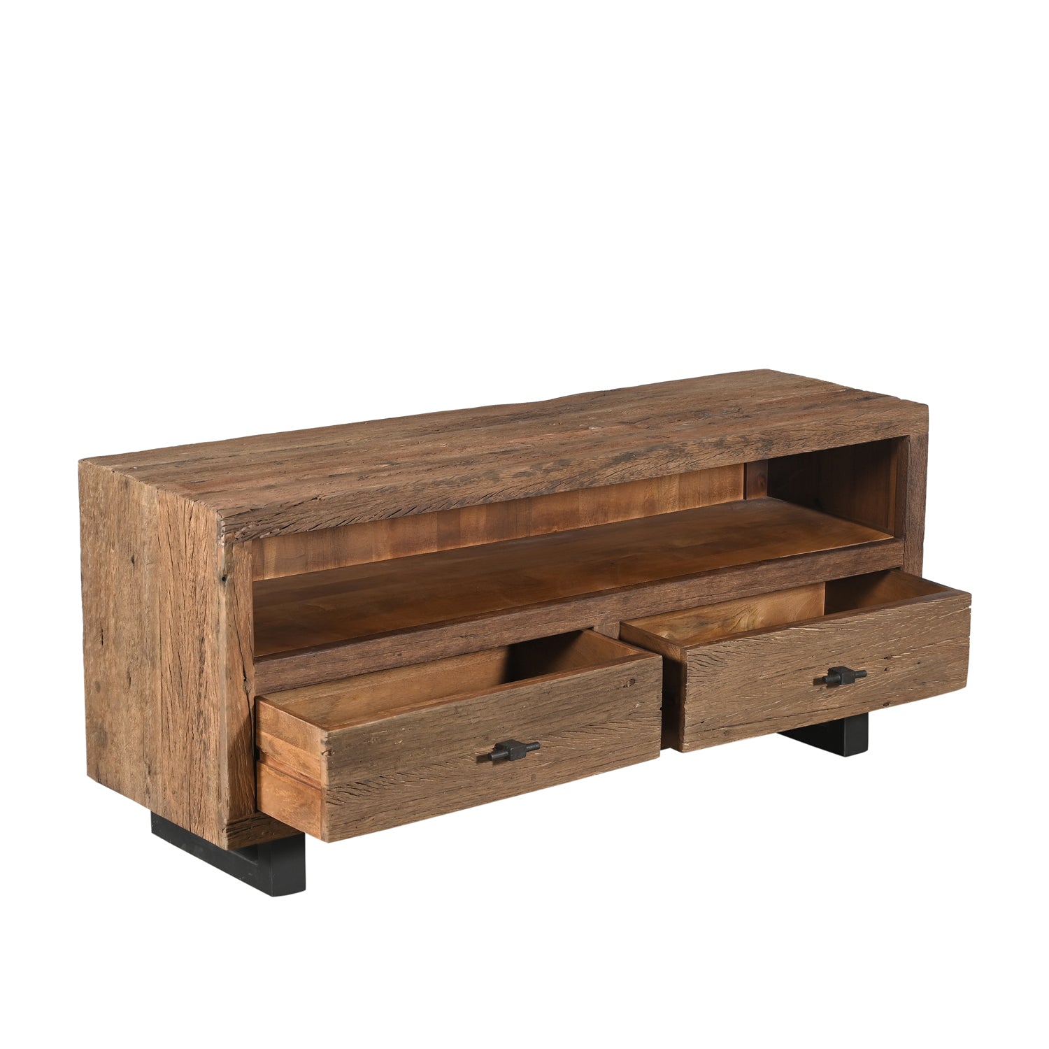 Meuble TV Rajesh - Vieux Bois - 140x40x62cm