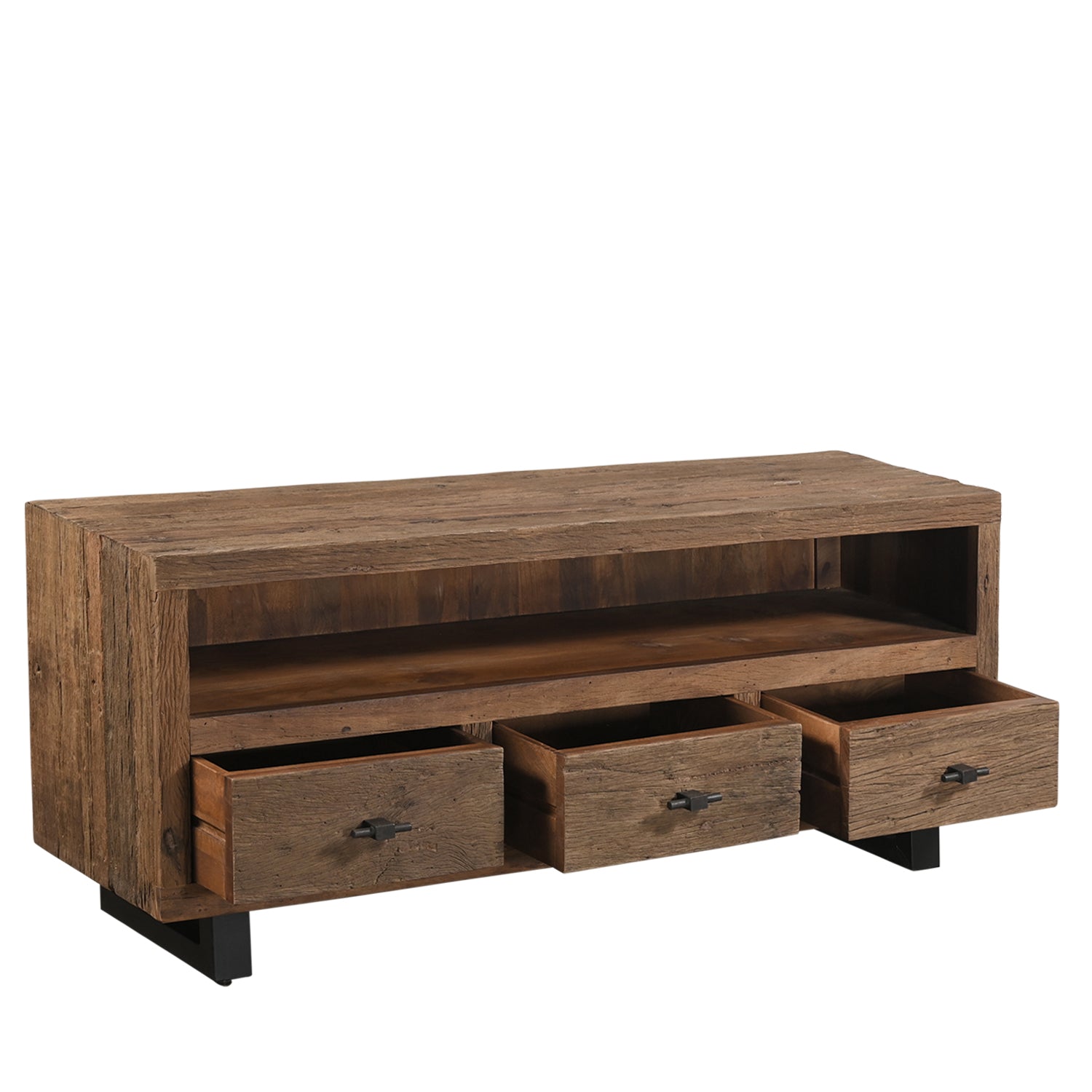 Meuble TV Khaana - Vieux Bois - 151x41x62cm