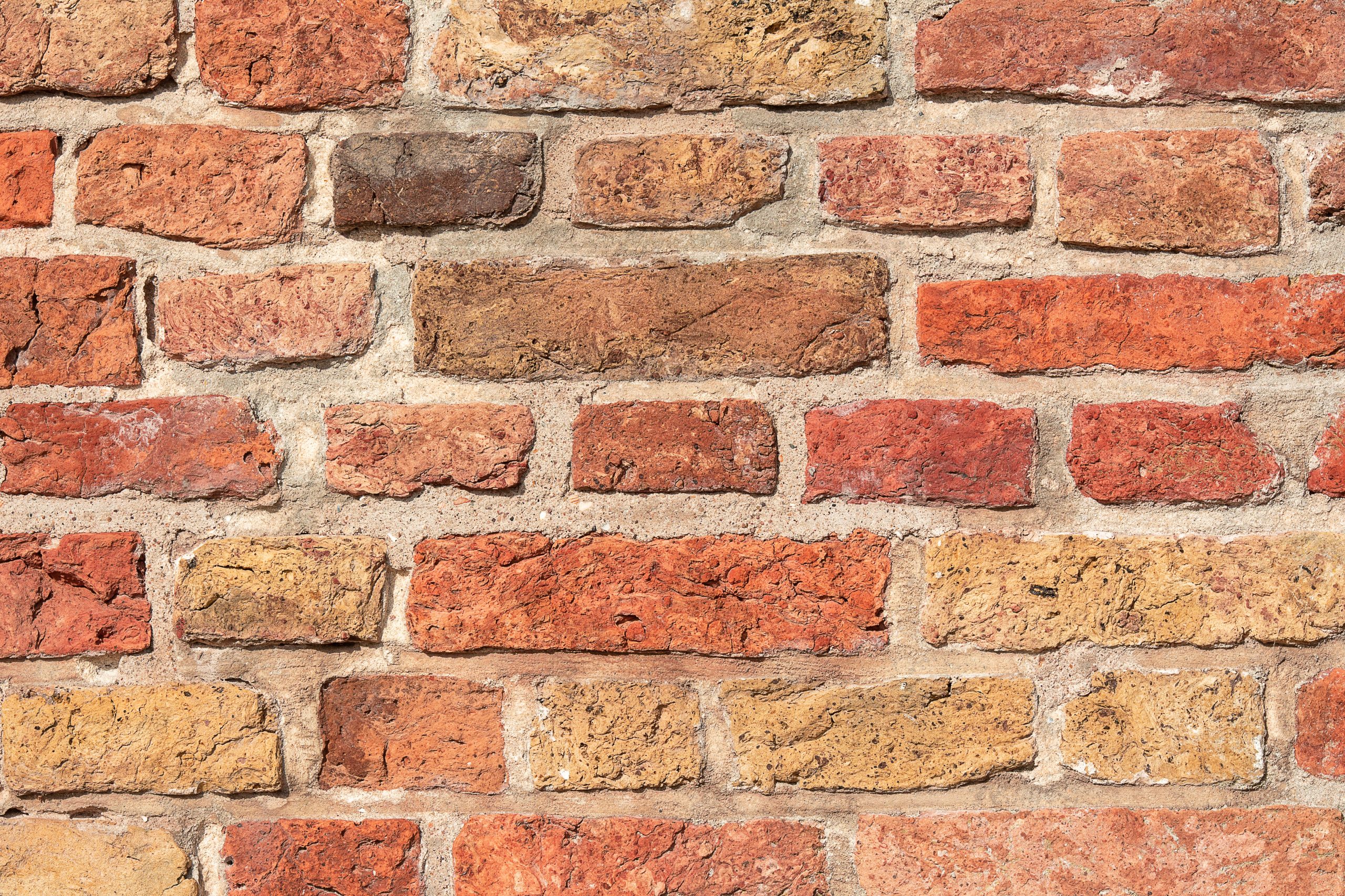 Texture détaillée de mur brique multicolore rugueuse